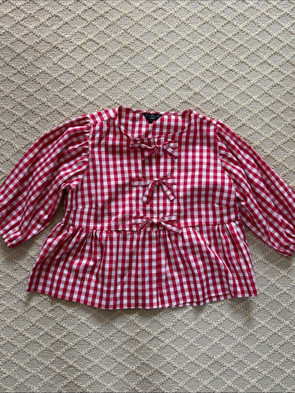 Velvet Heart Red Gingham Bow Front Top